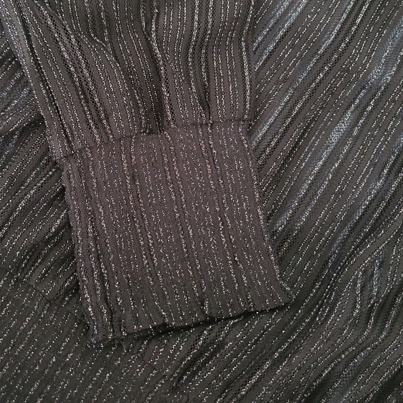 New Semi-Sheer Black Glitter Mockneck Blouse Long Sleeve Top Sheer Turtleneck - Picture 9 of 11